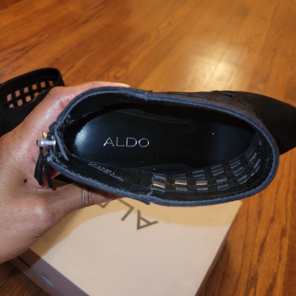 Black Suede ALDO Laser Cutout Booties - Picture 5 of 7
